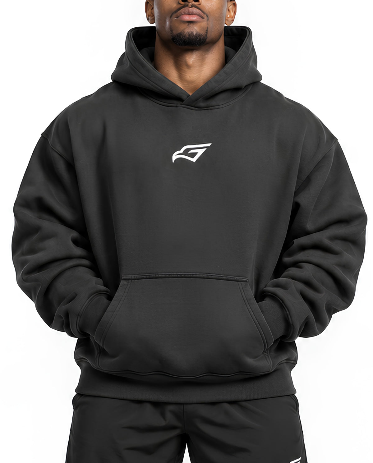 VintageBlackUltraHeavyHoodieMaleAthleticFrontCloseUp