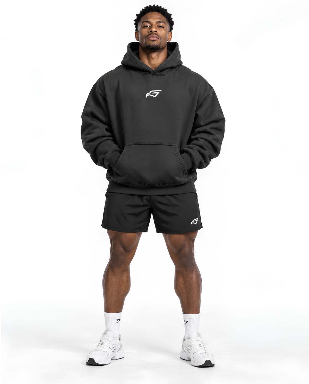 VintageBlackUltraHeavyHoodieMaleAthleticFrontFullBody