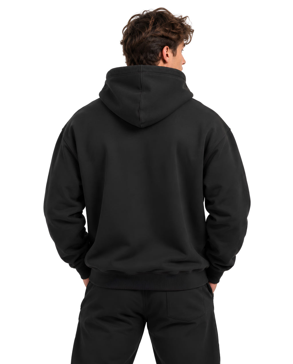 VintageBlackUltraHeavyHoodieMaleBackFullBody