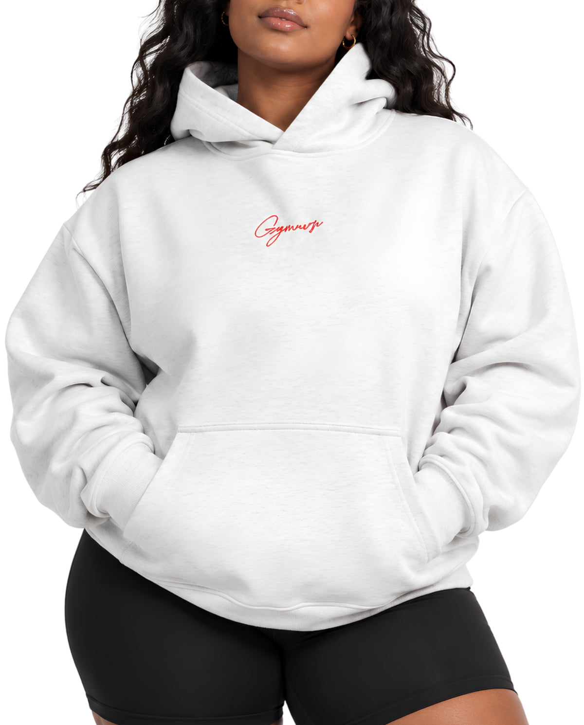 WhiteGymverseHoodieFemaleCurvyFrontCloseUp
