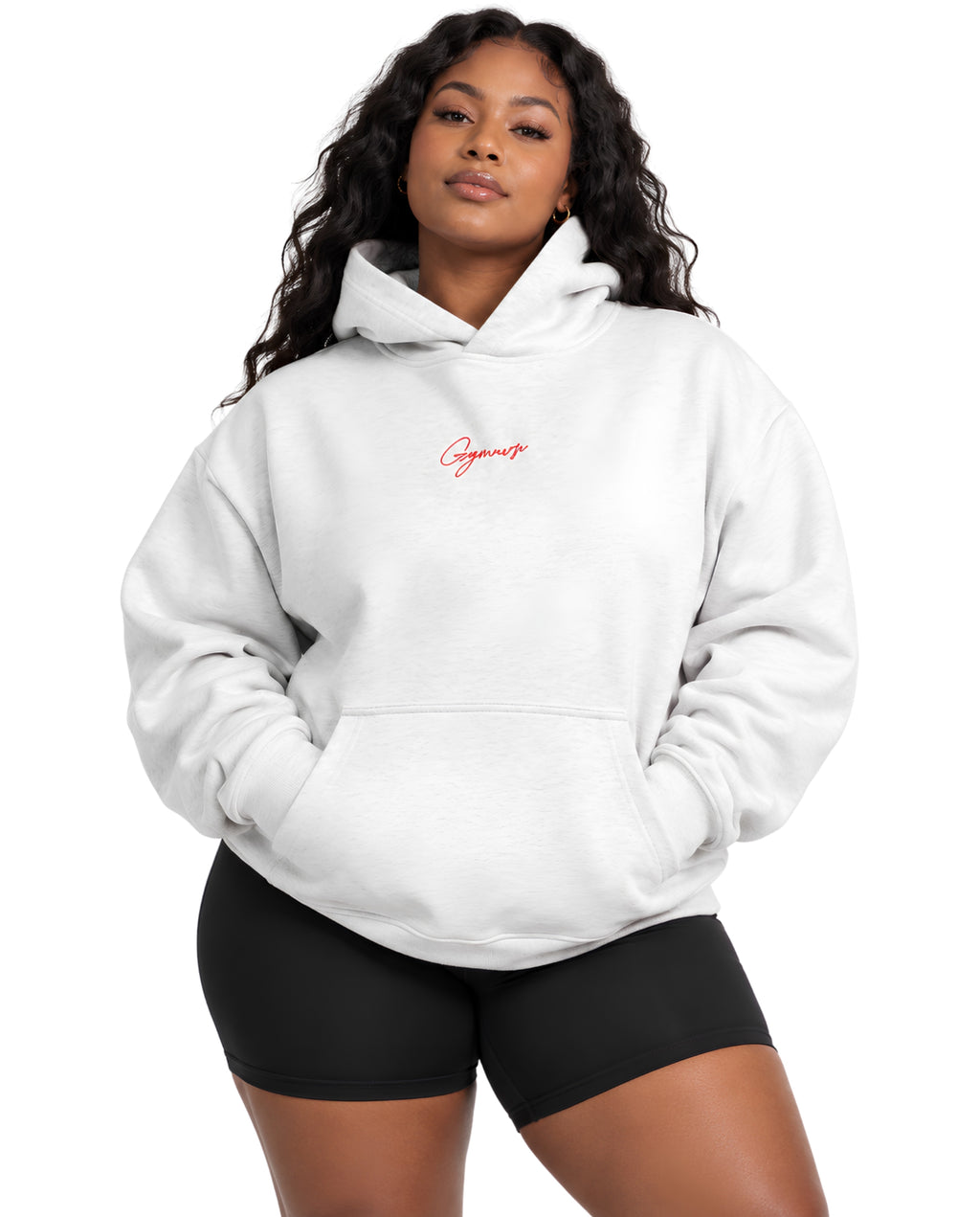 WhiteGymverseHoodieFemaleCurvyFrontFullBody