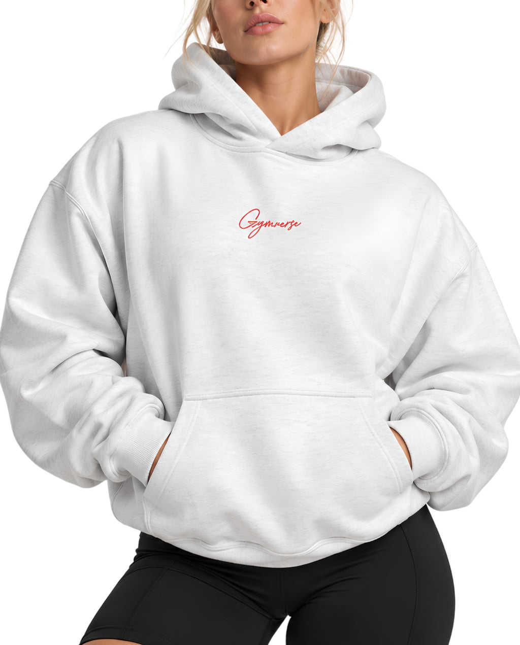 WhiteGymverseHoodieFemaleFrontCloseUp