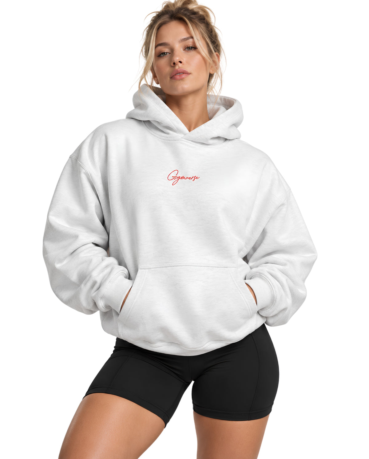 WhiteGymverseHoodieFemaleFrontFullBody
