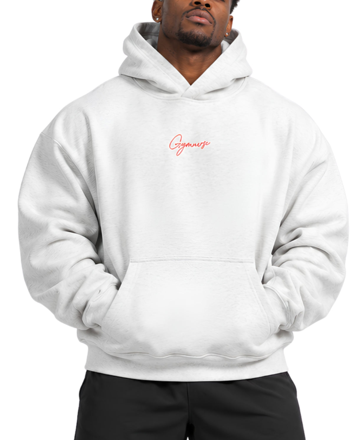 WhiteGymverseHoodieMaleAthleticFrontCloseUp