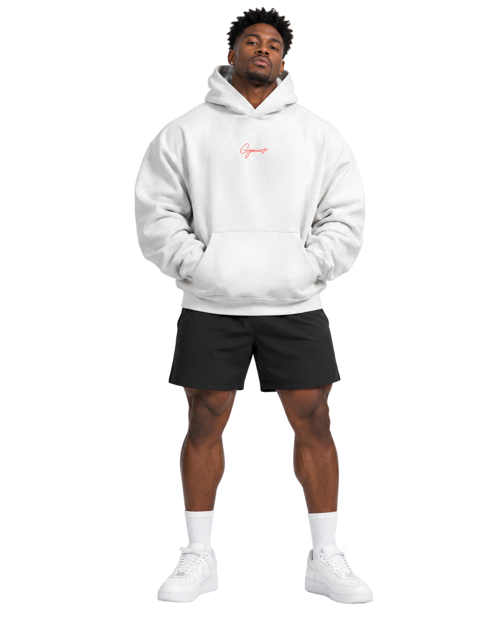 WhiteGymverseHoodieMaleAthleticFrontFullBody