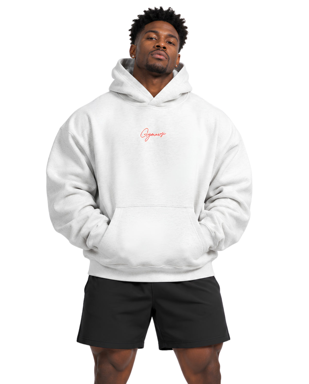 WhiteGymverseHoodieMaleAthleticFrontFullBody