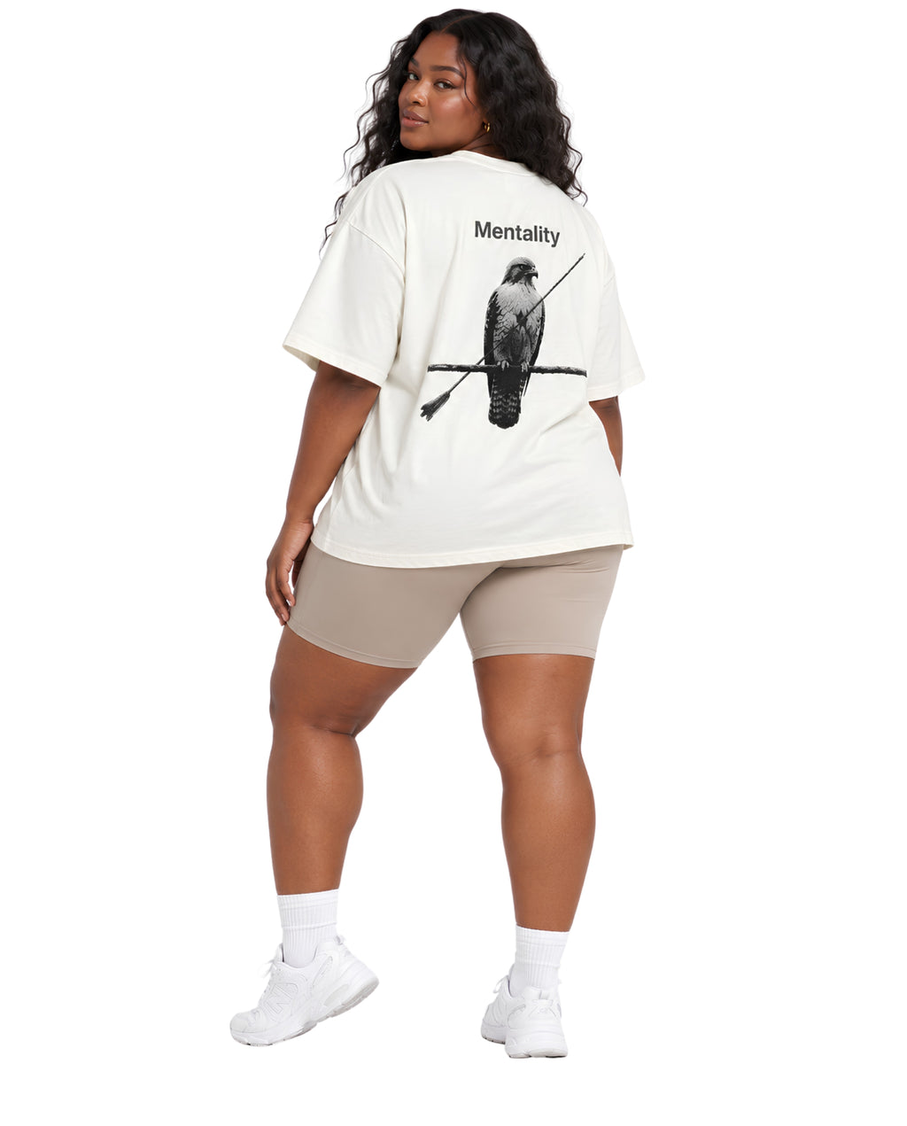 WhiteMentalityTeeFemaleModel2BackFullBody