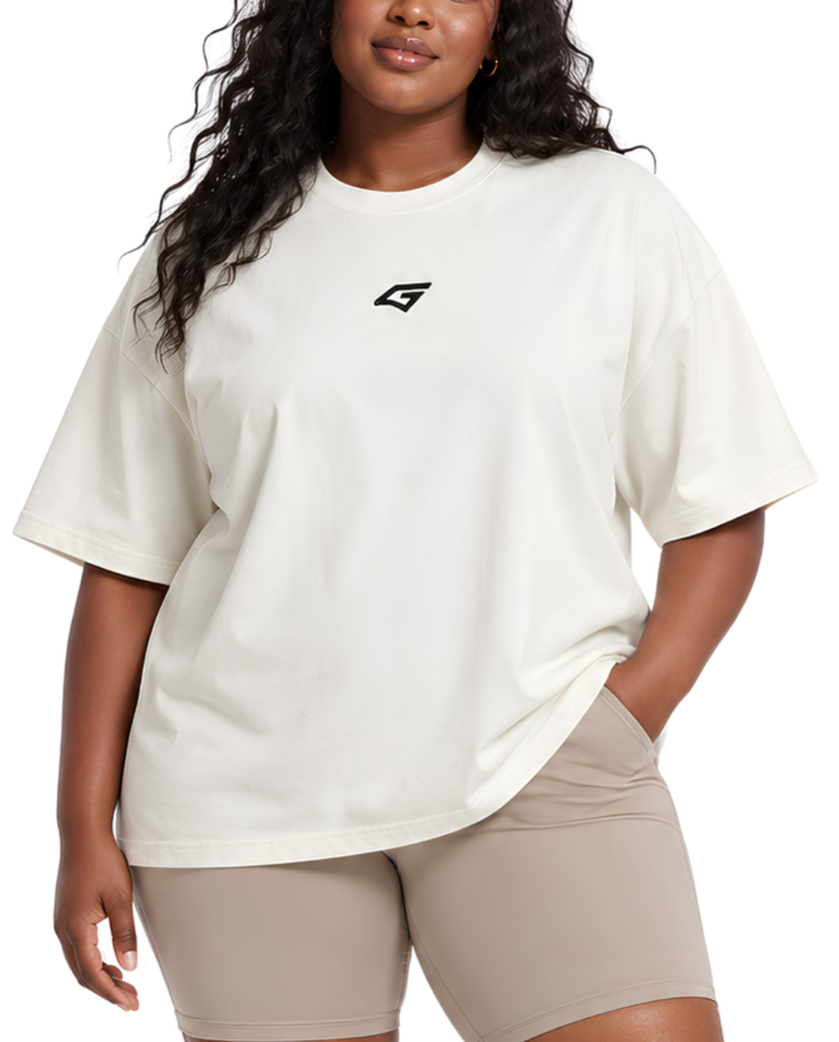WhiteMentalityTeeFemaleModel2FrontCloseUp