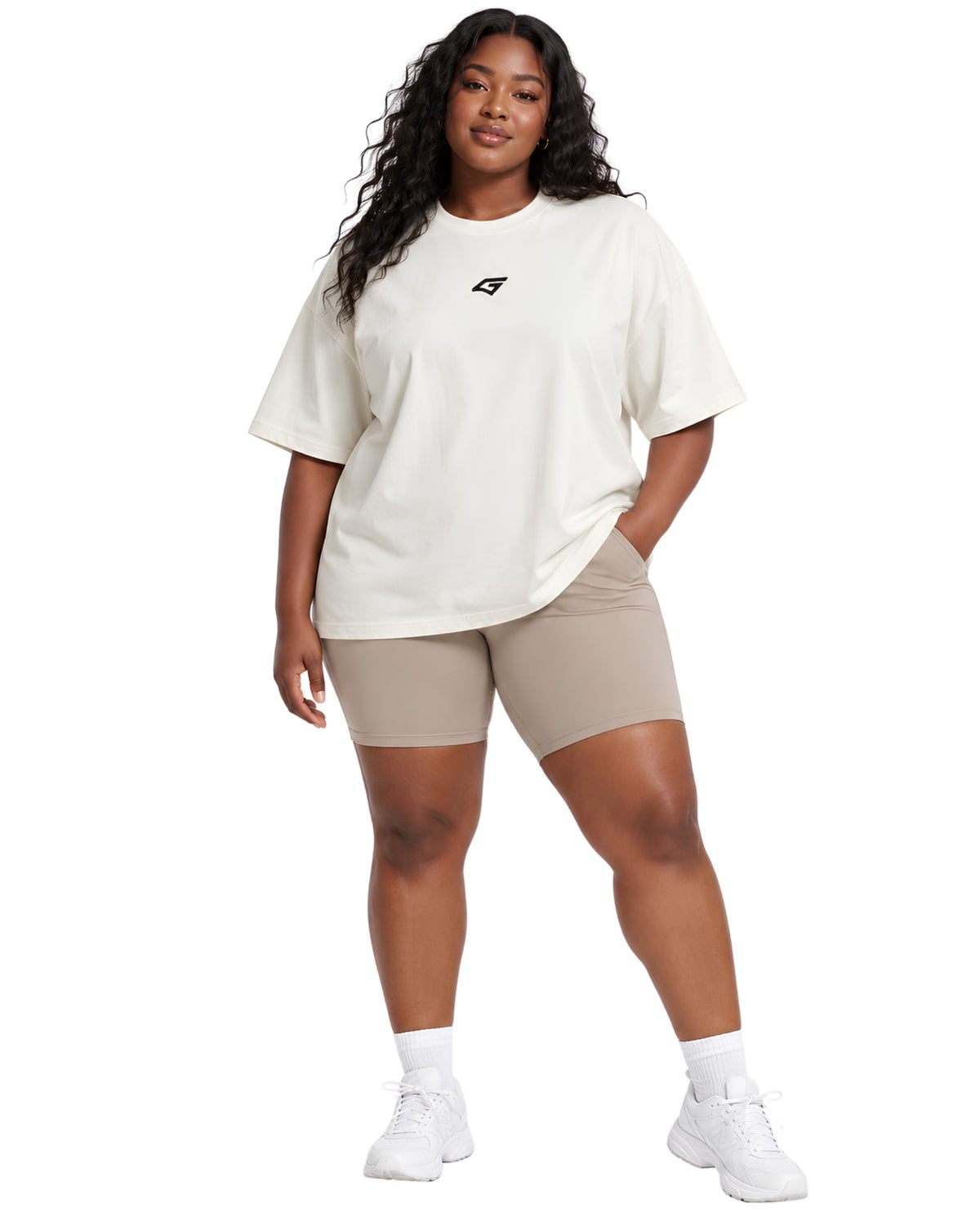 WhiteMentalityTeeFemaleModel2FrontFullBody