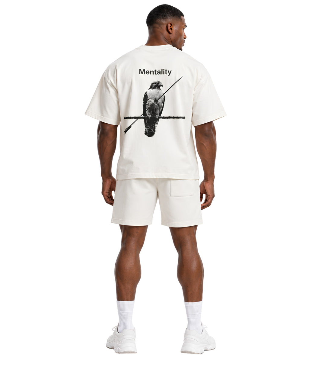 WhiteMentalityTeeMaleModel2BackFullBody