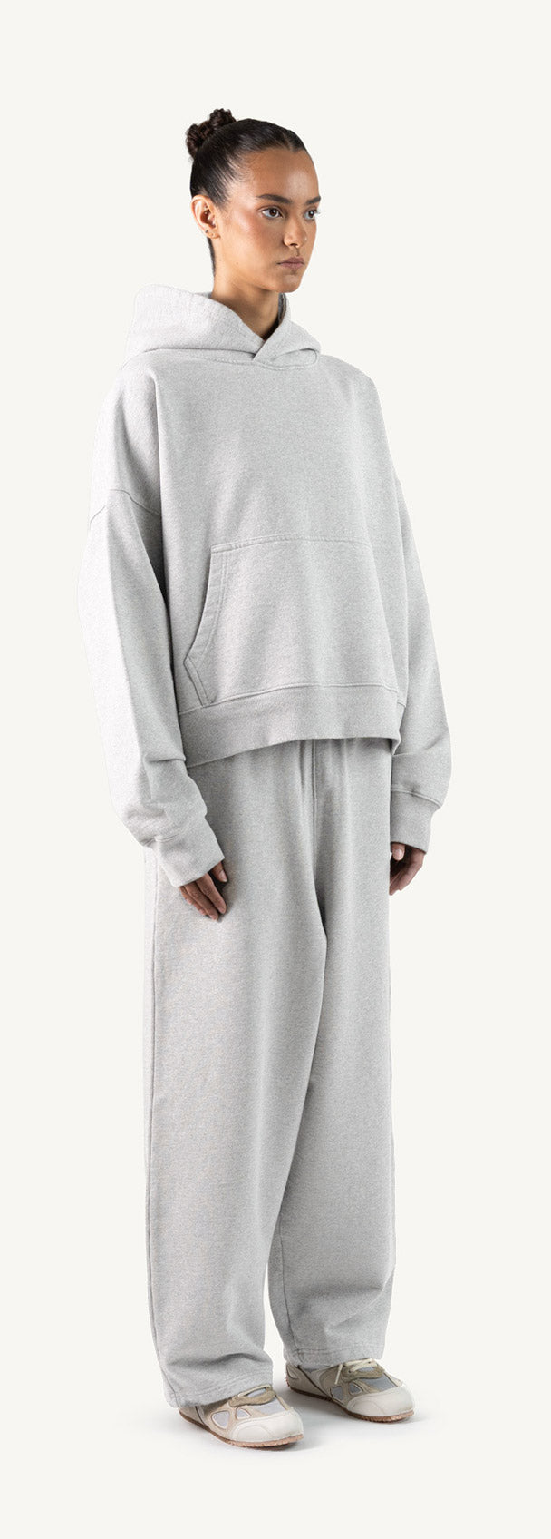 Light Grey Marl Straight-Leg Baggy Sweatpants-3